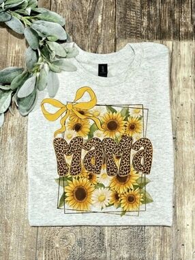 Mama shirt Sunflower Spring Bow Preppy Style Mom Short Sleeve Tshirt cute